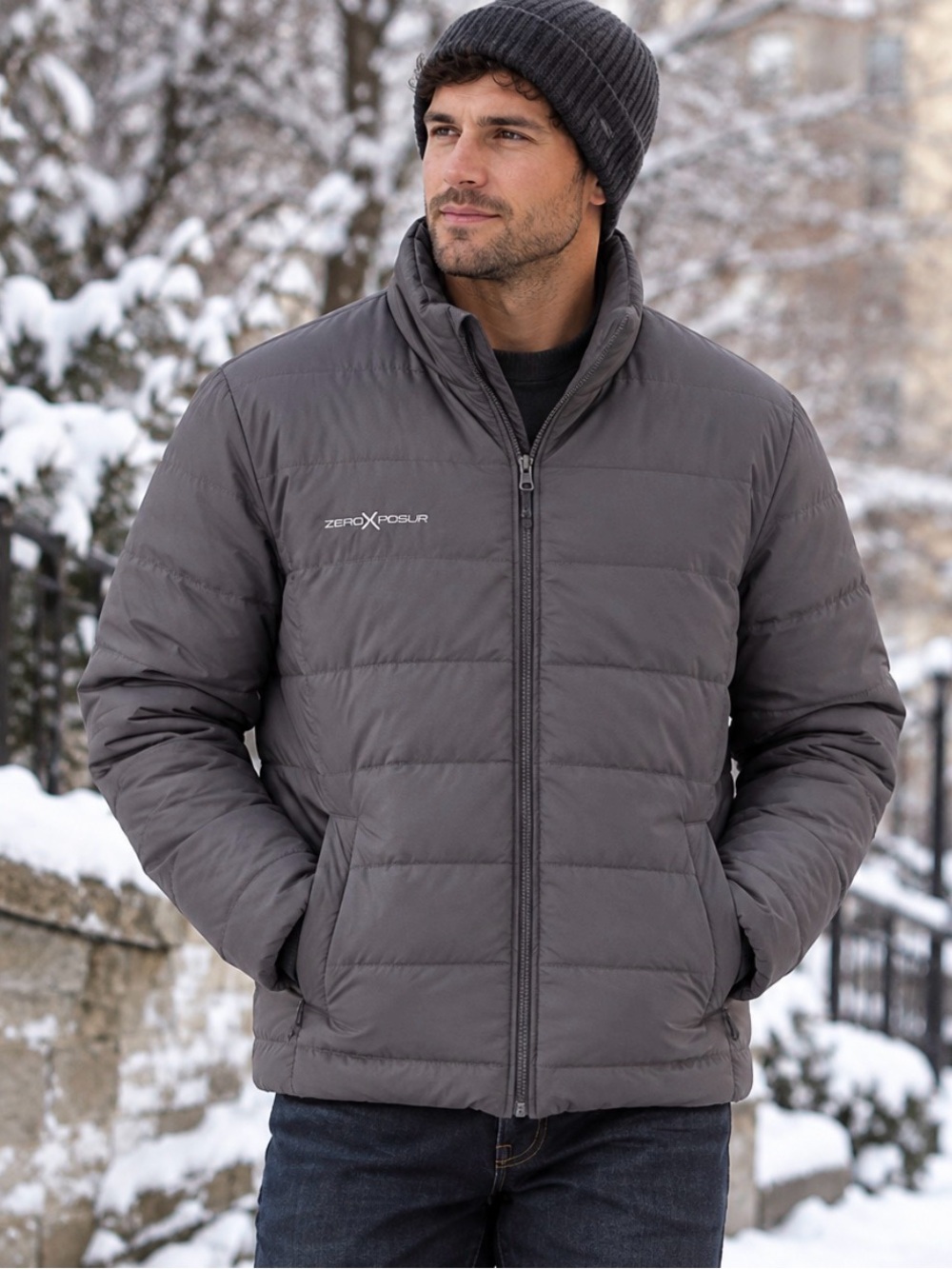 ZeroXposur Men's Quilted Puffer Jacket in Charcoal